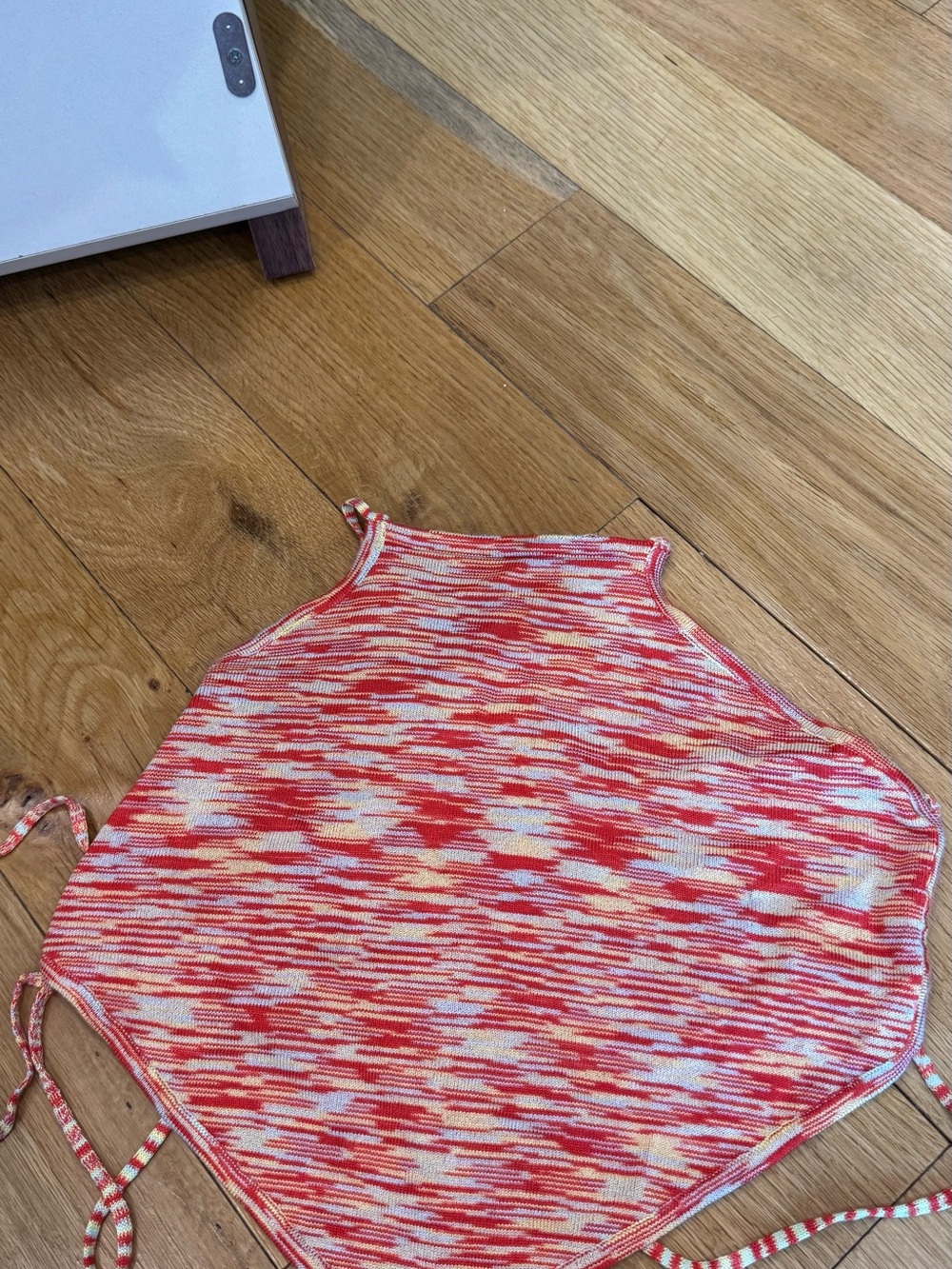 Red & White Tie Dye Halter Knit Crop Top